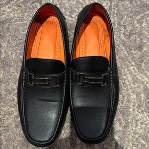 Black Leather Loafers with Orange Interior Driving Show with horsebit buckle